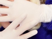 Preview 4 of Medical nitrile white nurse gloves and fur with dark lipstick - Blonde ASMR
