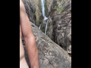 Preview 1 of Hairy Muscular Guy Pissing at a Public Waterfall