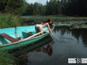 Preview 5 of Cute girl decided to go fishing and caught a dildo and fucked herself in the boat