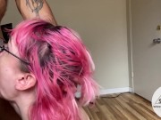 Preview 4 of Petite TS Claire Tenebrarum face fucked then milks huge cock
