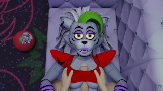 White guy tits fuck Roxanne Wolf Five Nights at Freddy's Security Breach tits job cum in her mouth