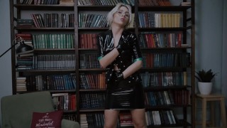 sexy librarian seduces a visitor with a latex look