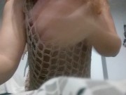 Preview 2 of Sexy puffy nipples perky tits pregnant natural ginger redhead long hair hot wife in fishnet dress