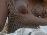 Preview 3 of Sexy puffy nipples perky tits pregnant natural ginger redhead long hair hot wife in fishnet dress