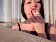 Preview 1 of Sexy smoking from Dominatrix Nika. Mistress loves to smoke and blow smoke in your face.