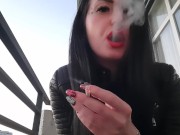 Preview 5 of Smoking fetish from sexy Dominatrix Nika. Pretty woman blows cigarette smoke in your face