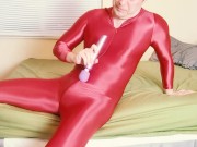 Preview 6 of Spandex Boy Masturbating With Vibrator in Zentai Suit