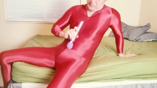 Spandex Boy Masturbating With Vibrator in Zentai Suit