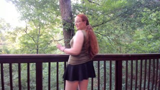 Pigtailed Redhead Stops To Play With Herself On A Hike In The Woods
