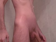 Preview 1 of Skinny guy jerking off and pissing at the same time