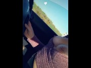 Preview 1 of She shows off in the car in front of the truck drivers then masturbates