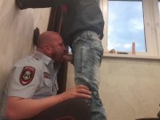 Preview 1 of TOUGH SKINHEAD from the THRESHOLD fucks the THROAT of a POLICEMAN with BIG DICK