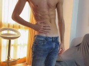 Preview 1 of TWINK WITH BIG COCK CAN´T STOP AND CUM IN JEANS - EDGING - HUGE CUMSHOT
