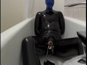 Preview 5 of Breathplay & electrostimulation in my black latex catsuit