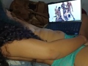 Preview 1 of she got so horny from seeing a whore in porn taking several bbc's that she ejaculated right away🌸🍆