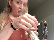 Preview 5 of SMOKING BLONDE IN BRACES SMILING ENJOYING MY BONG HITS AT HOME SMOKER FETISH SFW | ASHLYN GODDESS