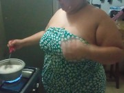 Preview 2 of chubby stepmother in the kitchen preparing a delicious dinner