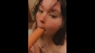 One cock, two sex toys, she begs me for double penetration