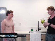 Preview 2 of Hunk Stepbro Max Lorde Wakes Up Stepbro With Hard Dick For Breakfast In The Kitchen - BrotherCrush