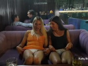 Preview 5 of Girls Taking Off Panties in a Restaurant - Flashing in Public - UPSKIRT NO PANTIES