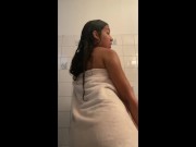Preview 4 of Towel drop after shower revealing natural boobs - big puffy nipples huge areolas - large perky tits