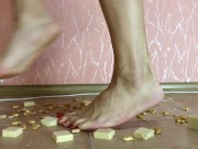 Preview 2 of UNAWARE TRANNY GIANTESS WALKS ABOVE WAFFLES AND COOKIES AND CRUSHES THEM - 1 (CRUSH/FOOT FETISH)