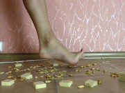 Preview 3 of UNAWARE TRANNY GIANTESS WALKS ABOVE WAFFLES AND COOKIES AND CRUSHES THEM - 1 (CRUSH/FOOT FETISH)