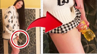 A female student in a school swimsuit pees in a Japanese-style toilet...Long version of 5 voyeur-sty