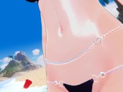 Preview 3 of Blue hair anime girl in a bikini show her nice body.