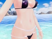 Preview 5 of Blue hair anime girl in a bikini show her nice body.