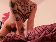 Preview 3 of Hot tattooed alt girl shows off tight body tiny tits big ass freaky chick pink moody