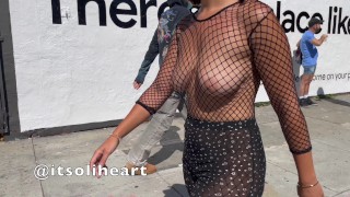 Walking in public wearing a mesh outfit