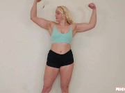 Preview 2 of Muscle girl huge biceps and quads muscle flexing female bodybuilder