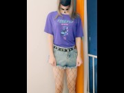 Preview 3 of Crossdresser // Fishnet Stockings & Short Jeans Are Really Sexy!