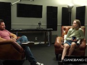 Preview 1 of GangbangCreampie - Hot Blonde Babe Interviewed , Sucking Cocks And Anal Creampied