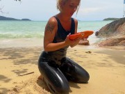 Preview 1 of Latex chill on beach Katerina Piglet