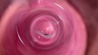 Camera deep inside Mia's teen creamy pussy