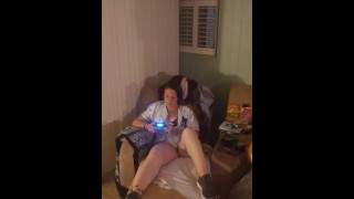 Gamer Girl Playing Video Games In Bra and Panties