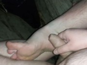 Preview 4 of Artem gives a footjob to himself, licks his feet, anal in the forest