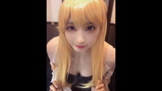 Beautiful Japanese crossdresser ascends with anal beads and ejaculates