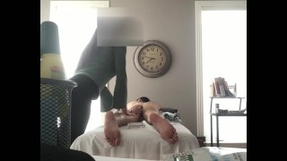 Legit Blonde Masseuse Giving in to Huge Asian Cock 1st appointment pt1
