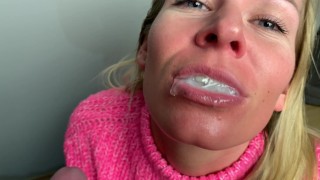 Blonde HotWife FuckToy gets Spit Roasted with Stranger and Cuckold Husband MMF