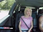 Preview 1 of Horny Little Blondie Kiara Cole Drills Her Pink Pussy With Fat Dildo In The Car - Exxxtra Small