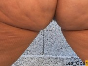 Preview 6 of 4K - MILF in skirt pisses standing against a wall like men in close-up