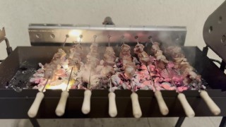 Pork souvlaki party on the new grill