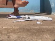 Preview 1 of MALE FEET CRUSHING A TINY AIRPLANE | GIANT FEET FETISH