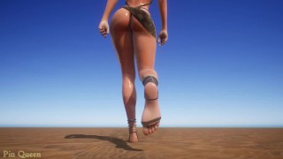 Girl in oil slowly walks through the desert, showing her legs and ass - Wild Life