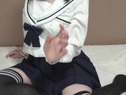 Preview 2 of Japanese cute schoolgirl shows off her masturbation! She gasps and finally pees