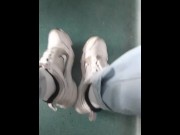 Preview 1 of a young guy in blue jeans sneakers and white socks jerks off on an empty train in Milan