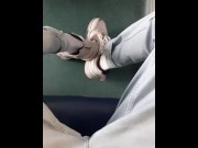 Preview 5 of a young guy in blue jeans sneakers and white socks jerks off on an empty train in Milan